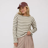 Striped Sweater, Olive and Cream