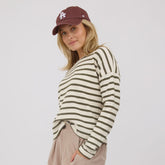 Striped Sweater, Olive and Cream