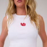 Utah High Neck Rib Cotton Tank, White - UU