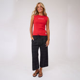 Utah High Neck Rib Cotton Tank, Red - Utah