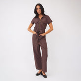 City Jumpsuit, Brown/Blue Polka Dot