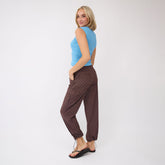 Drawcord Cargo Pants, Brown/Blue Polka Dot