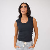 Cotton Rib Scoop Tank, Black