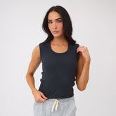 Cotton Rib Scoop Tank, Black