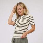 Puff Sleeve Tee, Olive and Cream Stripe