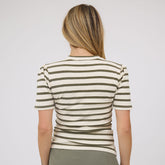 Puff Sleeve Tee, Olive and Cream Stripe