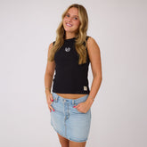 Utah High Neck Rib Cotton Tank, Black - UU