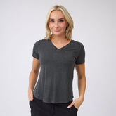 Basic V Neck Tee, Charcoal