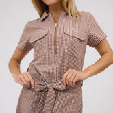 Vineyard Dress, Toffee Gingham