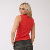 Cotton Rib High Neck Tank, Poppy
