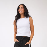 Cotton Rib High Neck Tank, White