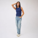 Cotton Rib High Neck Tank, Navy