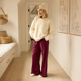 Slip On Trouser, Burgundy Gingham