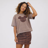 Disney Mickey Plaid Oversized Tee, Brown