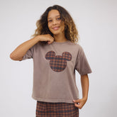 Disney Mickey Plaid Oversized Tee, Brown