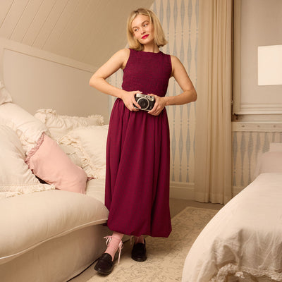 Vienna Bubble Dress, Burgundy Gingham