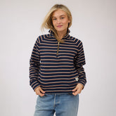 Oxford Fleece Zip-Up, Navy Stripe
