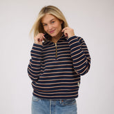 Oxford Fleece Zip-Up, Navy Stripe