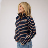 Oxford Fleece Zip-Up, Navy Stripe