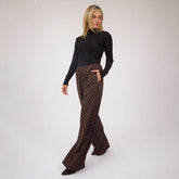Slip On Trouser, Black/Brown Polka Dot