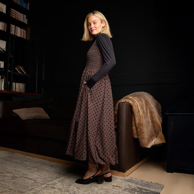 Vienna Bubble Dress, Black/Brown Polka Dot