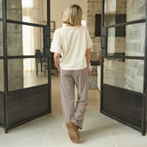 Slip On Trouser, Cream Cocoa Stripe