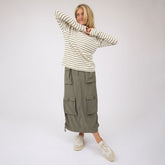 Riley Long Sleeve Stripe Tee, Ivory/Olive