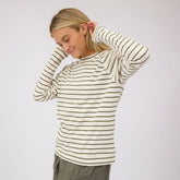 Riley Long Sleeve Stripe Tee, Ivory/Olive
