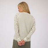 Riley Long Sleeve Stripe Tee, Ivory/Olive