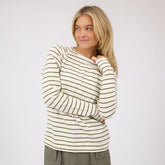 Riley Long Sleeve Stripe Tee, Ivory/Olive