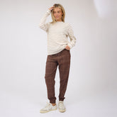 Riley Long Sleeve Stripe Tee, Ivory/Brown