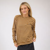 Riley Long Sleeve Stripe Tee, Brown/Ivory