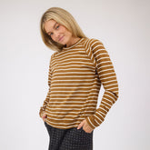 Riley Long Sleeve Stripe Tee, Brown/Ivory
