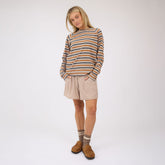 Riley Long Sleeve Stripe Tee, Navy/Rust