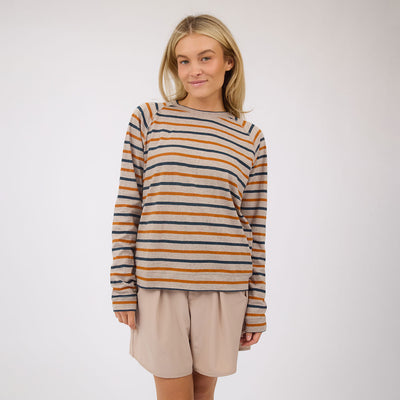 Riley Long Sleeve Stripe Tee, Navy/Rust