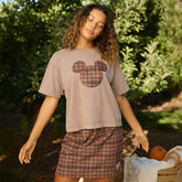 Disney Mickey Plaid Oversized Tee, Brown
