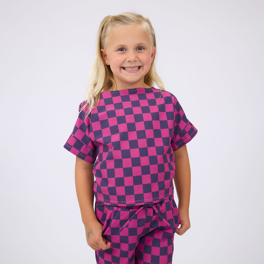 Mini Boss Tee, Purple/Pink Check