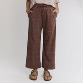 Audrey Mid Rise Wide Leg Pants, Brown/Cream Windowpane