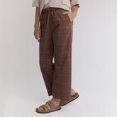 Audrey Mid Rise Wide Leg Pants, Brown/Cream Windowpane