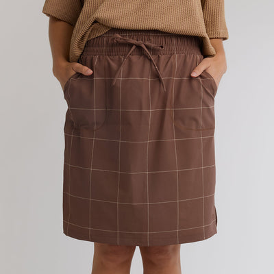 The Away Skirt, Brown/Cream Windowpane
