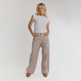 Striped Button Trouser, Brown and White Stripe