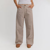 Striped Button Trouser, Brown and White Stripe