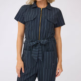 City Jumpsuit, Navy Pinstripe