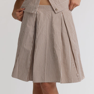Pleated Skirt, Brown and White Stripe