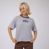 BYU Perfect Oversized Tee, Navy Stripe - BYU