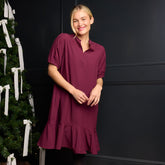 Clara Dress, Burgundy Gingham