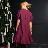 Clara Dress, Burgundy Gingham