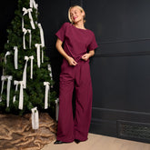 Slip On Trouser, Burgundy Gingham