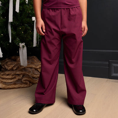 Mini Slip On Trouser, Burgundy Gingham