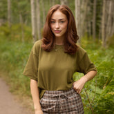 Perfect Oversized Ribbed Tee, Light Olive